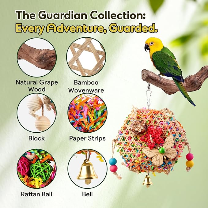 Bird Toys, Parakeet Foraging Toys, Hanging Chewing Toys with Natural Wooden Perches, Bird Cage Accessories, Suitable for Parakeets, Cockatiels, Budgies, Lovebirds & More