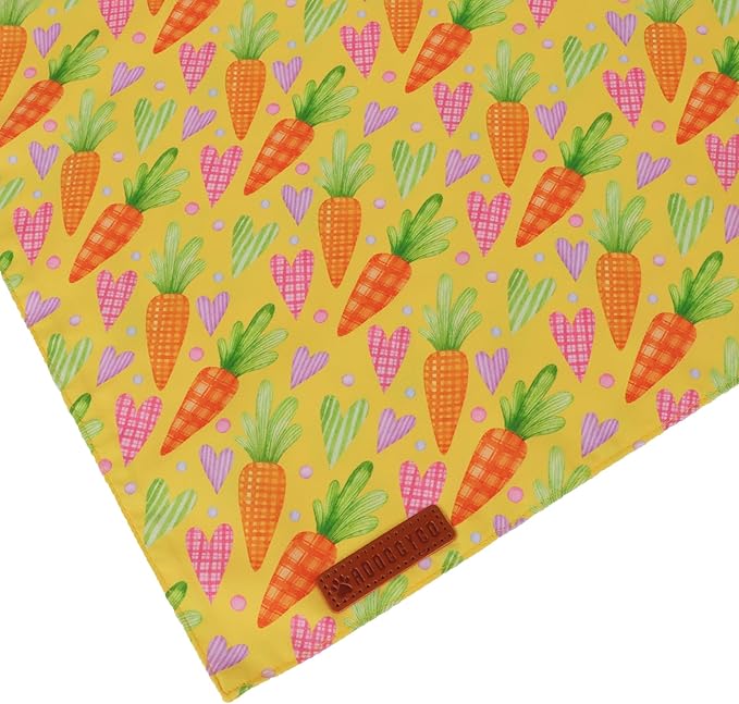 ADOGGYGO Easter Dog Bandana 2 Pack, Bunny Egg Carrot Print Pet Scarf Bib, Adjustable Fit Green Yellow Easter Bandanas for Medium Large Dogs (Large)