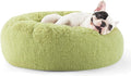 Bedsure Calming Dog Bed for Small Dogs - Donut Washable Small Pet Bed, Round Anti-Slip Fluffy Plush Faux Fur Large Cat Bed, Fits up to 25 lbs Pets, Green, 23 inches