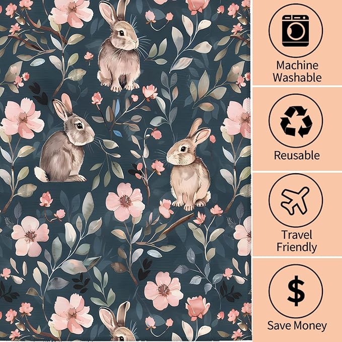 Cute Bunny Hand Towels - 2 Pack, 14.5" X 28",Soft Microfiber Polyester Dark Towel Set with Adorable Rabbit and Floral Pattern,for Whimsical Bathroom Kitchen Spa Hotel Decor Gifts
