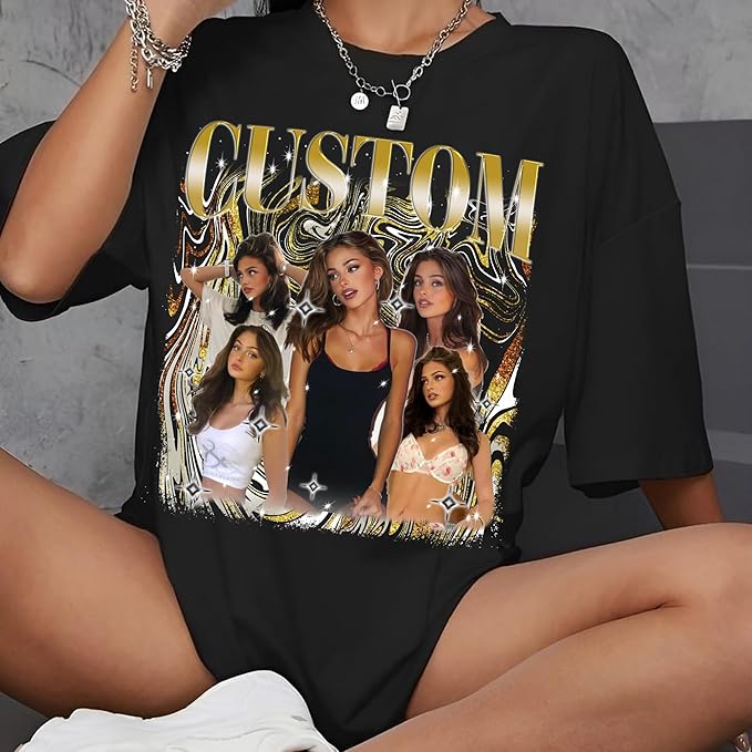NAZENTI Custom Bootleg Rap Tee, Custom T-Shirts with Picture, Retro Custom Bootleg, Valentine's Gifts for Him Her