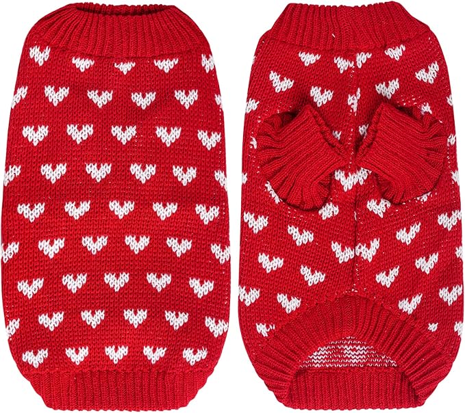 Dxhycc Dog Knitted Sweater Dog Heart Sweater Puppy Sweater Warm Soft Pet Holiday Clothes for Small Cats and Dogs (Red, S)
