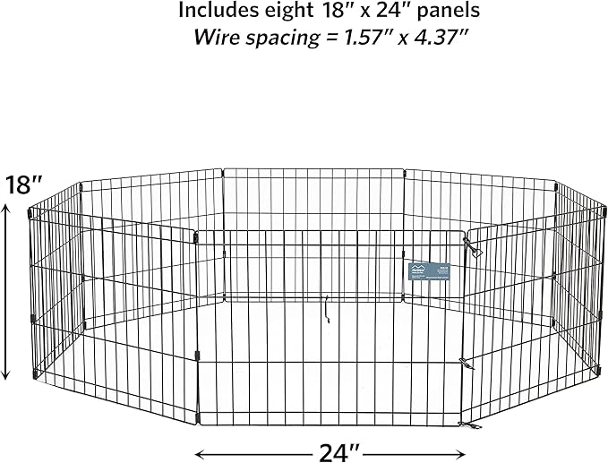MidWest Homes for Pets Folding Metal Puppy / Dog Exercise Pen, Indoor/Outdoor Playpen with No Door, Provides 16 Sq Feet of Play Space, 18-Inches Tall, Black E-Coated