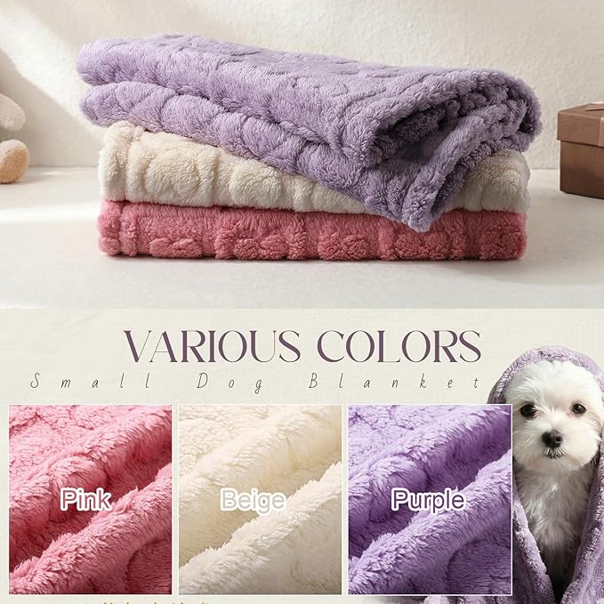 Tegeme 3 Pcs Small Dog Blanket 280 GSM Washable Pet Bed Cover Soft Fluffy Puppy Blanket 3D Textured Heart Checkered Pattern Fleece Soft Cat Plush Pet Throws for Kitten Doggy(Classic Colors,30"×40")