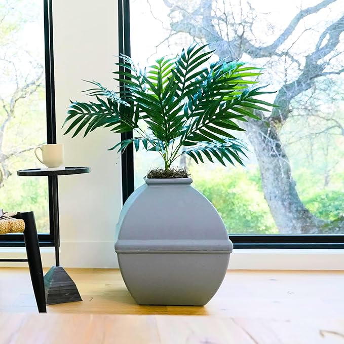 Good Pet Stuff Hidden Litter Box Planter, Decorative Cat Litter Enclosure with Carbon Filter, Artificial Plant, Easy Clean, Indoor Design, Courtyard Square Style, Base Kit, Stone Gray