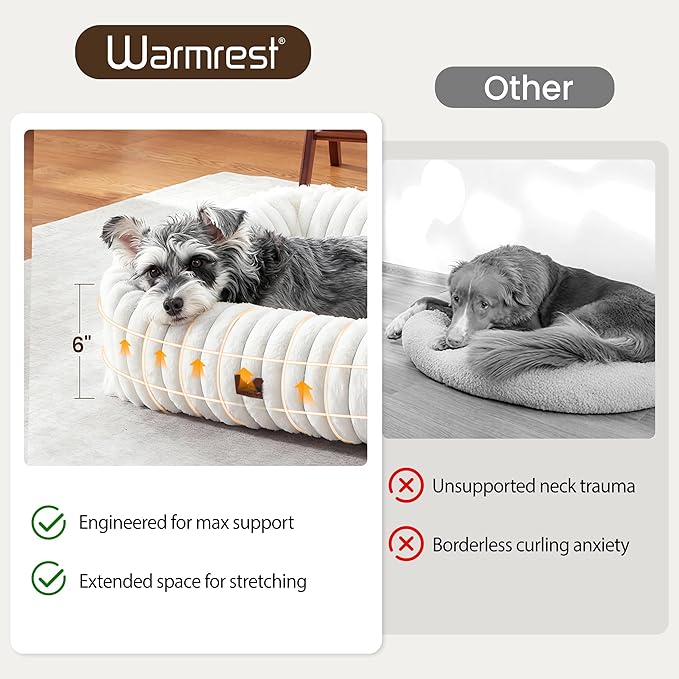 Washable Dog Bed for Small Medium Dogs - Rectangle Orthopedic Corduroy Fleece Pet Bed with Removable Cover and Nonskid Bottom, Calming Puppy Bed Soft Pet Sofa, Cream(20x19x6inchs)