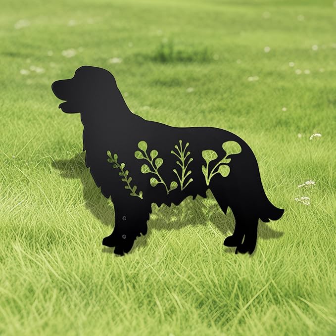 Dog Garden Stake - Unique Gift for Dog Lovers, Black Metal Outdoor Decor, Durable Yard Art Statue (Golden Retriever)