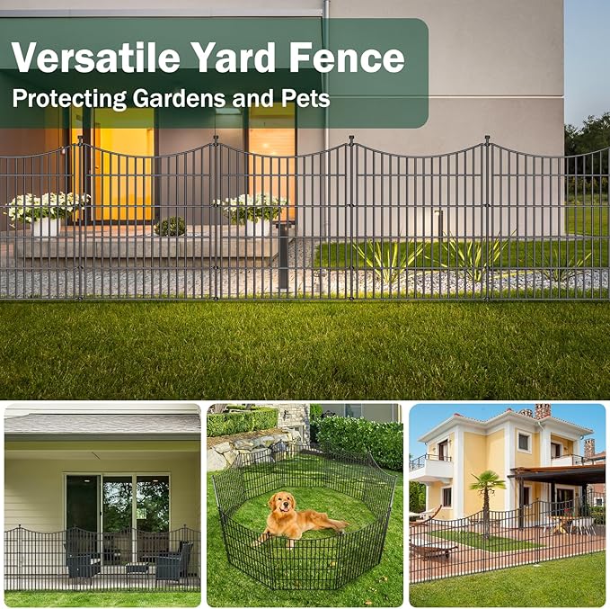 5 Panels No Dig Dog Fence Outdoor for Yard, 48 in(H) X 13.13 ft(L) Decorative Tall Garden Fence Animal Barrier, Rustproof Metal Wire Garden Edging and Borders, Temporary Fencing Stakes