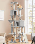 Yaheetech Cat Tree, 82.5in Large Tower w/Hammock, 2 Kitty-Ear Perches, 2 Cozy Condos, Scratching Posts, Basket, Furniture for Large Cats, Kittens, Light Gray