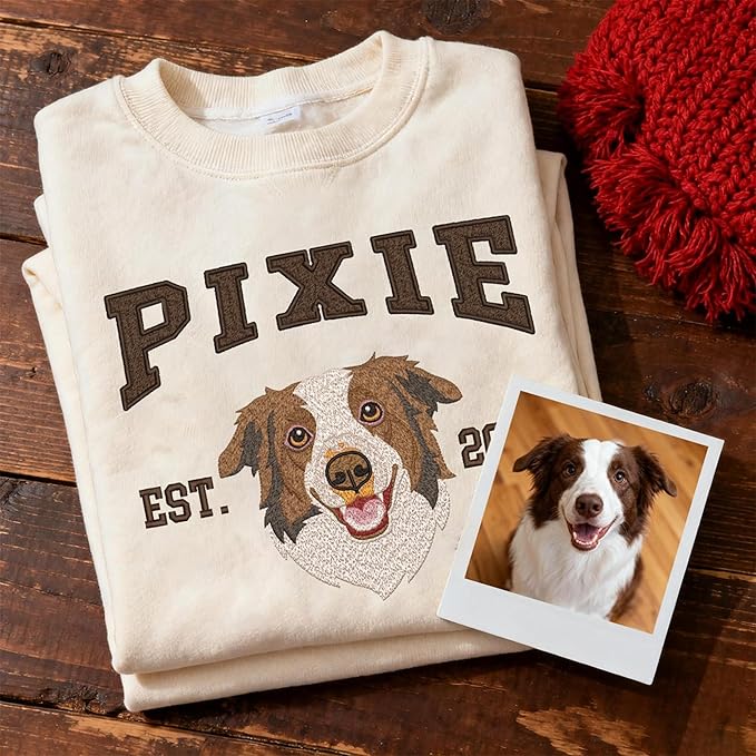 GODLOVER Custom Embroidered Dog Mom Sweatshirt and Hoodie, Line Art Dog Cat Image, Personalized Portrait Shirt, Custom Dogs Name On Sleeve, Dogs Mom Sweatshirts, Pet Lover Gifts, Sweatshirts For Women