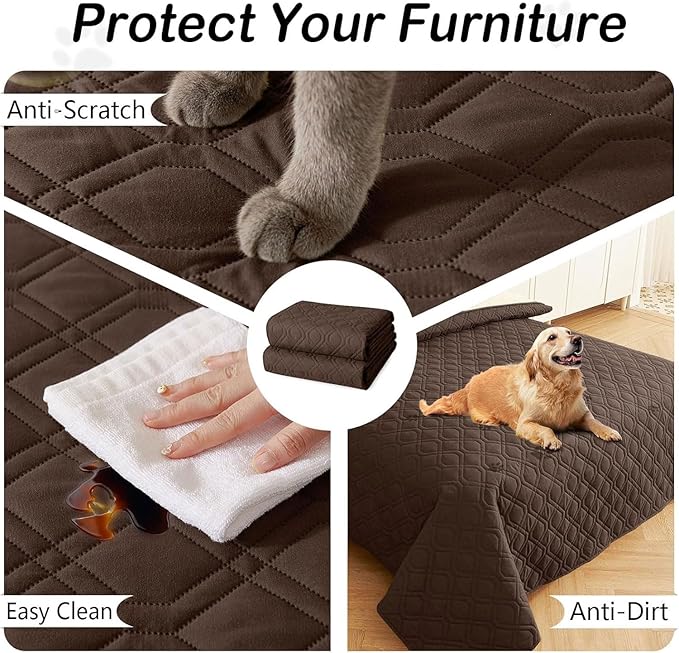hyha Waterproof Dog Bed Blanket, Soft Pet Blankets, Waterproof Couch Cover for Dogs, Reversible Sofa Covers Washable for Furniture (68x82 Inch, Chocolate/Beige)