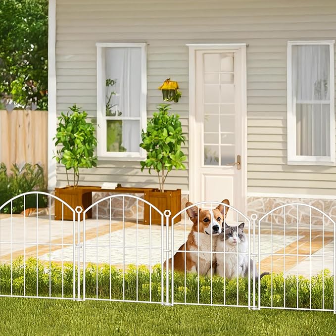 Decorative Garden Fence 17in x30ft, 30 Pack Rustproof Metal No Dig Fence Animal Barrier for Dog, Arched Flower Bed Edging Ornamental Wire Border Panel Fencing (White, 30 Panels-17in(H) x30ft(L))