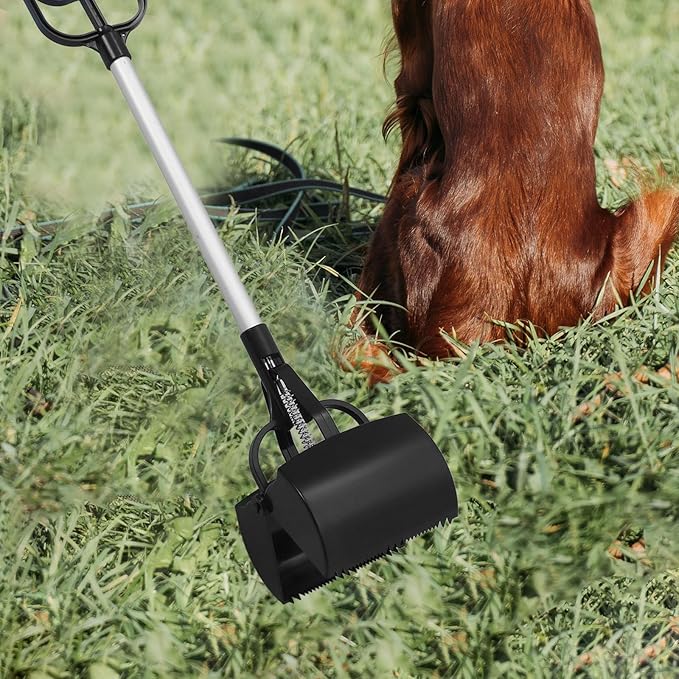 Pet Poop Picker with Long Handle, Black Dog Pooper Scooper, Portable Pet Waste Cleaning Tool for Outdoor Use Random Color