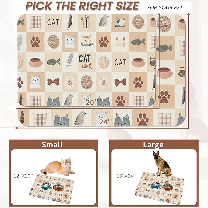 Cute Cat Toy Print Dog Food Mat for Floors,Absorbent Pet Food and Water Bowl Mats,Non-Slip Pet Feeding Mat,Pet Supplies 12" x 20"