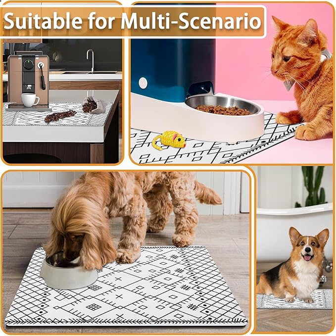 Absorbent Pet Dog Bowl Mat for Food and Water, Pet Cat Food Feeding Mat with Non Slip Rubber Backing, Dog Food Mats for Floors Waterproof, 16"x24"