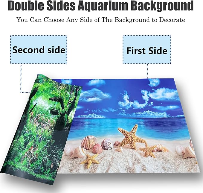 Fish Aquarium Background Poster Beach Fish Backdrop for Aquarium 10 20 Gallon Tank Wallpaper Fish Tank Background Double Sides Fish Tank Stickers