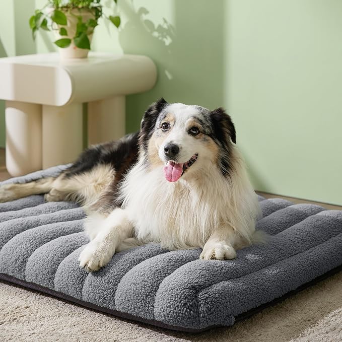 LE SURE Cute Orthopedic Dog Bed Large Sized Dog, Waterproof Chic Flat Pet Beds with Removable Washable Cover, Fuzzy Thick Egg Crate Foam Pet Mat for Indoor Use (36" x 27", Grey)