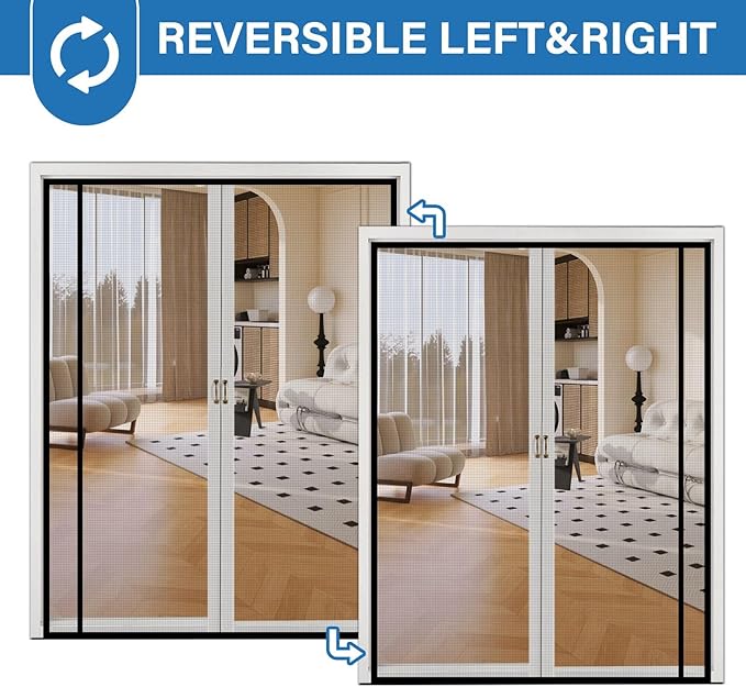 Magnetic Screen Door Left Right Side Opening Upgraded PET Mesh Greater Than Fiberglass and Polyester,Keep Bugs Out,Pet & Kid Friendly,Suitable for Sliding Doors,Patio French Doors-48" X 83"