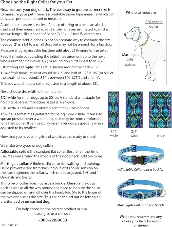 Large Dog Collar by Lupine 1" Wide Jelly Roll Design adjusts from 16" to 28"