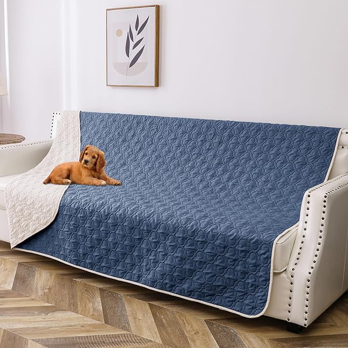 Waterproof Couch Cover for Dogs Washable, Reversible Dog Bed Blanket Pet Sofa Furniture Protector(52x82 Inch, Blue+Cream)
