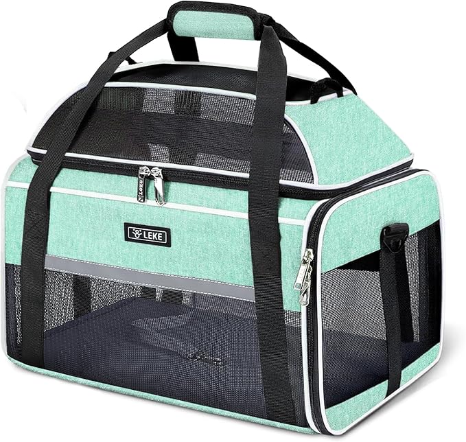 Lekereise Top-Expandable Pet Carrier 17x11x9.5 Inch Alaska Hawaiian Airline Approved Soft Sided Underseat to 12lbs Travel Carriers for Small Dogs and Cats with Locking Safety Zippers Anti-Scratch Mesh