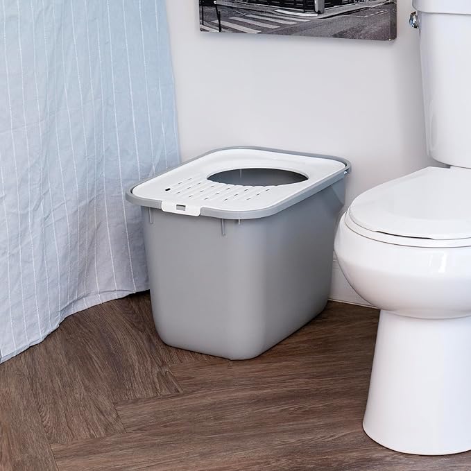 IRIS USA Cat Litter Box, Large Cat Box Enclosure, Top Entry with Litter Catching Lid, Enclosed, Gray/White
