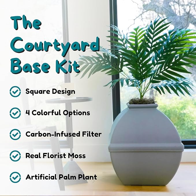 Good Pet Stuff Hidden Litter Box Planter, Decorative Cat Litter Enclosure with Carbon Filter, Artificial Plant, Easy Clean, Indoor Design, Courtyard Square Style, Base Kit, Stone Gray