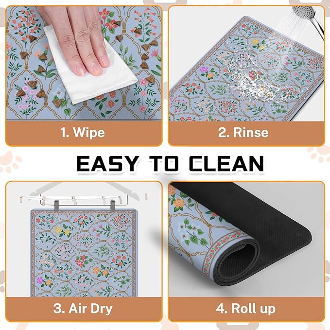 Absorbent Pet Dog Bowl Mat for Food and Water, Pet Cat Food Feeding Mat with Non Slip Rubber Backing, Dog Food Mats for Floors Waterproof, 12"x20"
