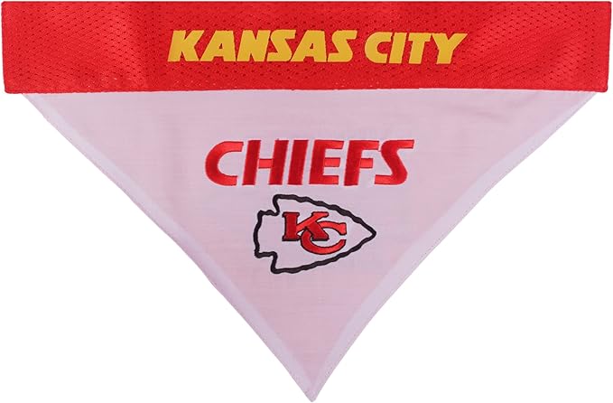Pets First NFL Kansas City Chiefs Reversible Bandana Size XX-Large for Dogs & Cats. 2 Sided Sports Bandana, Premium Embroidery Team Logo, Many NFL Teams Available