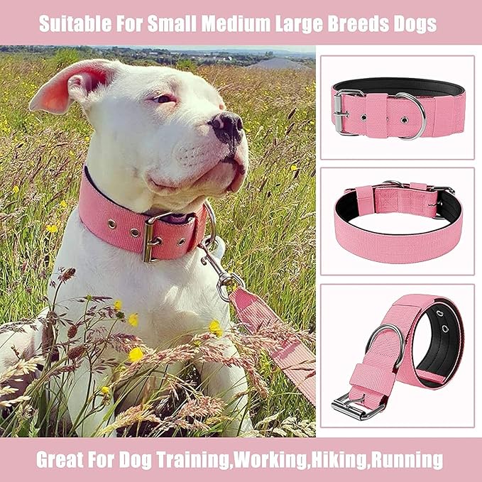 Heavy Duty Tactical Dog Collar - 1.5" Width Military Durable Thick Nylon with Adjustable Metal D Ring & Buckle Working Training K9 Collar for Medium Large Dogs (XL(23"-26"), Pink)