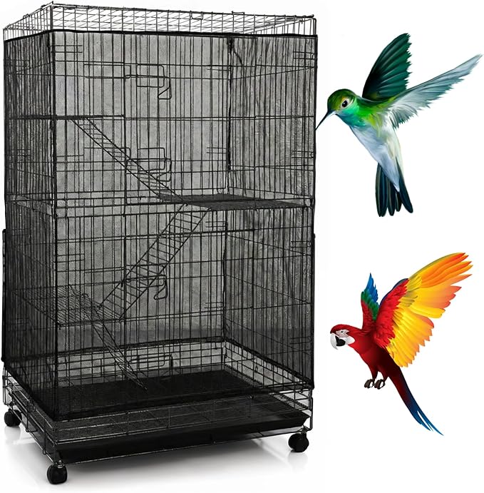 Large Bird Cage Seed Cather, Black Bird Cage Cover Universal Nylon Birdcage Net Elastic Band Skirt Seed Guard for Parrot Parakeet Macaw(118 * 31.5in/300 * 80cm)