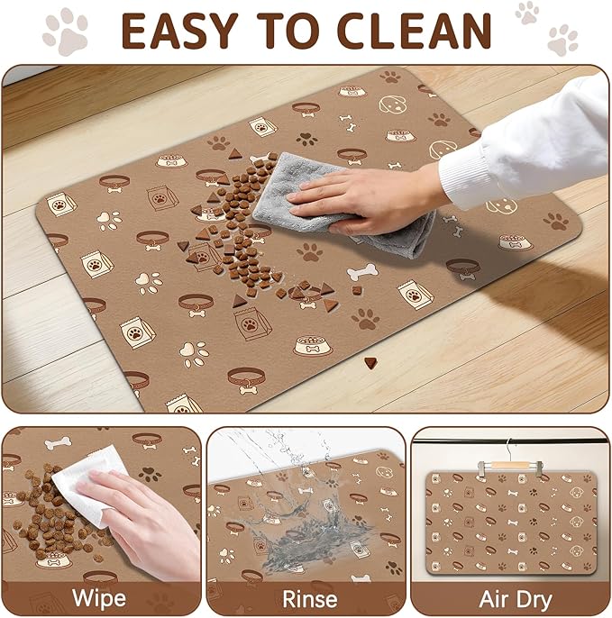 Dog Food Mat for Bowls, Absorbent Quick Dry Dog Cat Mats for Food and Water, Non-Slip Backing Pet Mat Pet Supplies - Bone Pattern