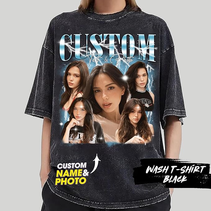 NAZENTI Custom Bootleg Rap Tee, Custom T-Shirts with Picture, Retro Custom Bootleg, Valentine's Gifts for Him Her