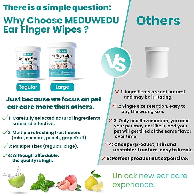 Ear Cleaner Finger Wipes 60 Counts, Dog Ear Cleaner, Grooming Kit Care for Dogs and Cats, Soft & Easy Otic Cleaning Pads, Remove Wax, Dirt & Stop Smelly, Itchy, Non-Irritating, Coconut Scent