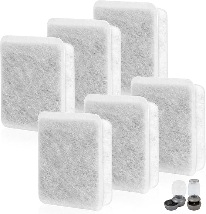 Pet Fountain Charcoal Water Filter Replacement, Dog Cat Water Bowl Filter Pet Water Filter Fit for Gravity Waterer Bowls Pack of 6