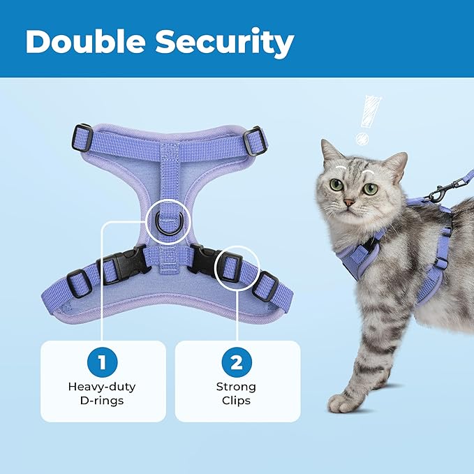 Voyager Escape-Proof Step-in Lock Cat Harness & 5ft Neoprene-Handle Leash Set All-Weather Mesh with Reflective Stitching for Small to Large Cats by Best Pet Supplies, Lavender (327), XS