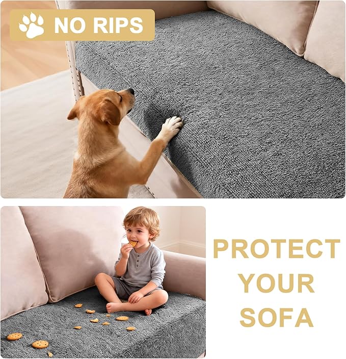 H.VERSAILTEX Non Slip Pet Couch Cover Chenille Dog Bed Protector Thick Soft Sofa Slipcover Pet Friendly Washable Couch Cushion Covers for Pets (40" x 50", Gray)
