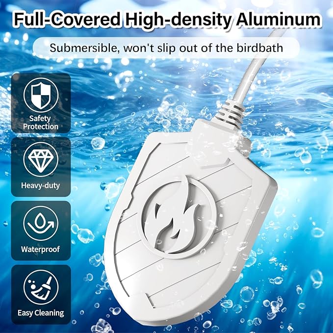 100W Bird Bath Heater, Birdbath Heaters for Outdoor Bird Bath Water Heater in Winter Submersible Thermostat Control, Heated Bird Bath Deicer for Outside Bird Chicken Poultry Livestock (White)