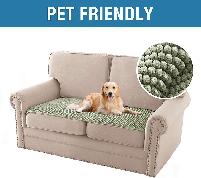 H.VERSAILTEX Plush Chenille Couch Cover for 3 Cushion Couch Anti Slip Washable Sofa Slipcovers Soft and Durable Furniture Protector for Dogs Cats Kids (27.5" x 59", Sage)