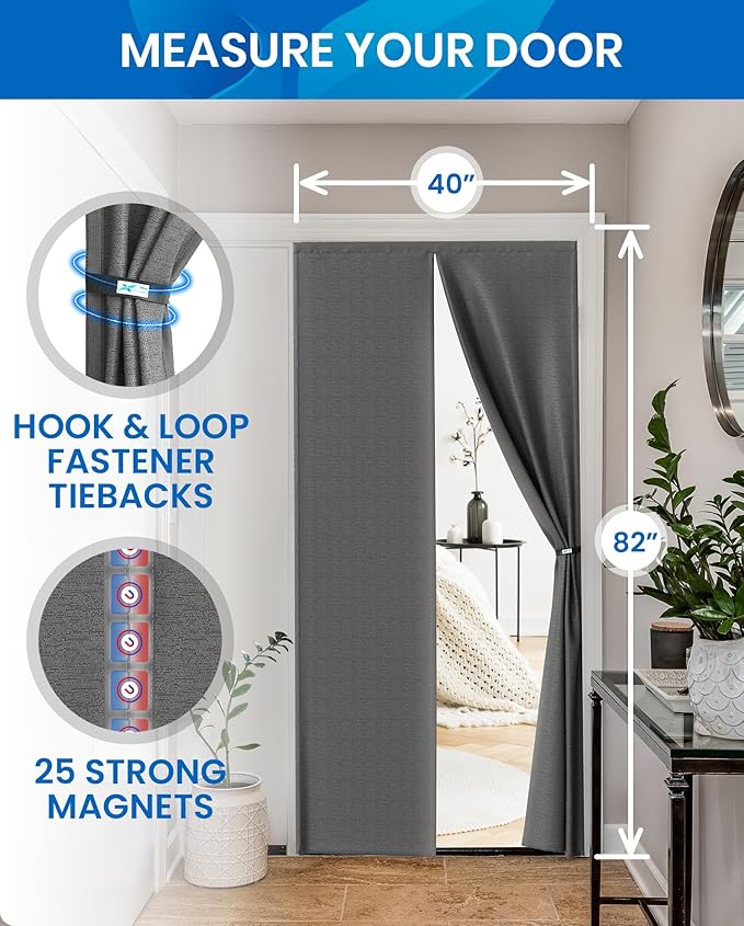 Flux Phenom Thermal Insulated Door Cover - Easy Install - Temperature Protection Barrier, Keeps Warm Air in, Magnetic Door Curtain for Winter - 40"x82"