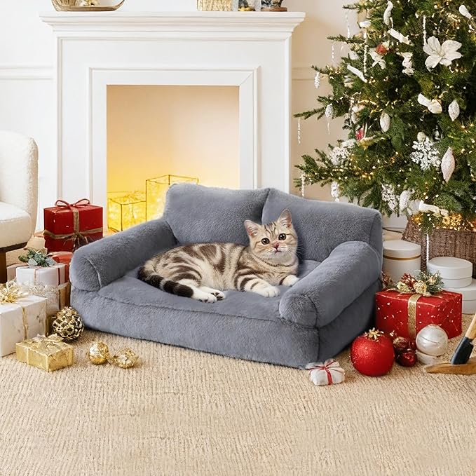 Cat Beds for Indoor Cats, Cat Couch Bed, Cute Cats Sofas for Pets, Small Dog Sofas & Chairs with Removable Washable Cover, Plush Soft Pet Furniture for 10lbs Small Dogs & Cats(Light Grey)
