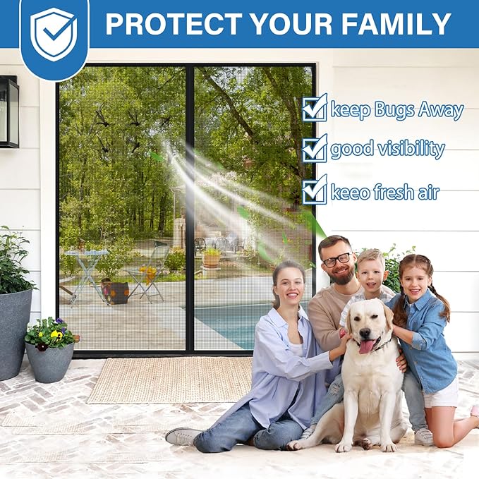 Upgraded PET Mesh Magnetic Screen Door Stronger Than Fiberglass and Polyester,Hands Free,Keep Bugs Out,Pet & Kid Friendly,Suitable for Sliding Doors,Patio and French Doors-64" X 80"