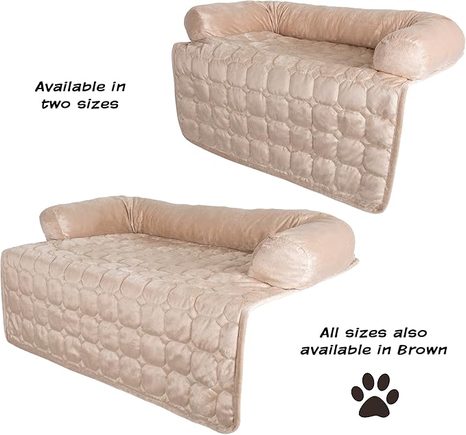 Couch Cover for Dogs – 30x30.5 Pet Furniture Protector with Memory Foam Bolster, Quilted Fabric, Non-Slip Water-Resistant Base by PETMAKER (Beige)