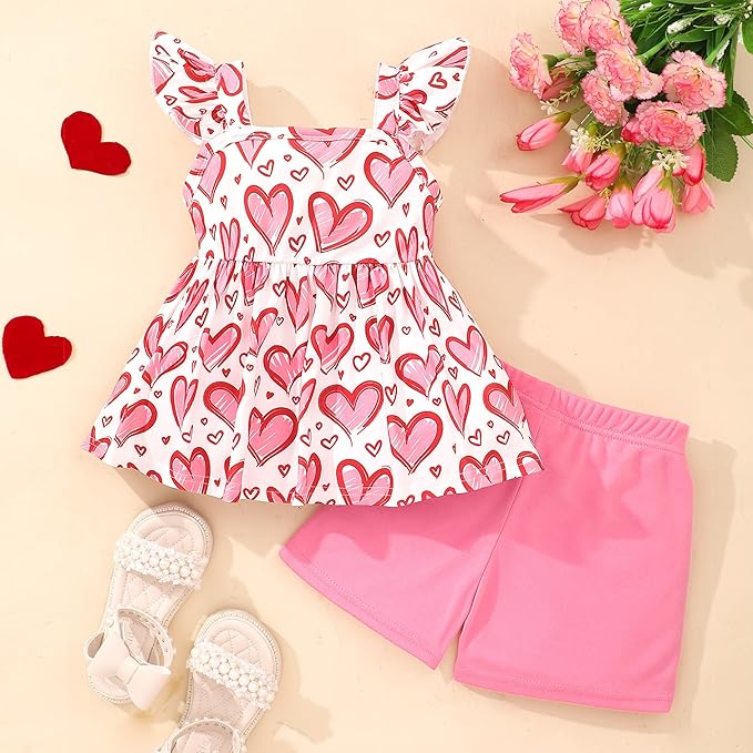 Toddler Baby Girls Summer Clothes Outfits Ruffled Sleeve Dinosaur Shirt Leopard Tops and Shorts Pants Sets 2PCS