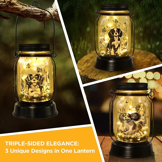Cavalier King Charles Spaniel Gifts for Women/Men Cavalier Solar Lanterns Mom Birthday Dog Lovers Lantern Pet loss Dog Memorial Lights Solar Garden Decoration for Yard, Patio,Backyard,Porch Torches