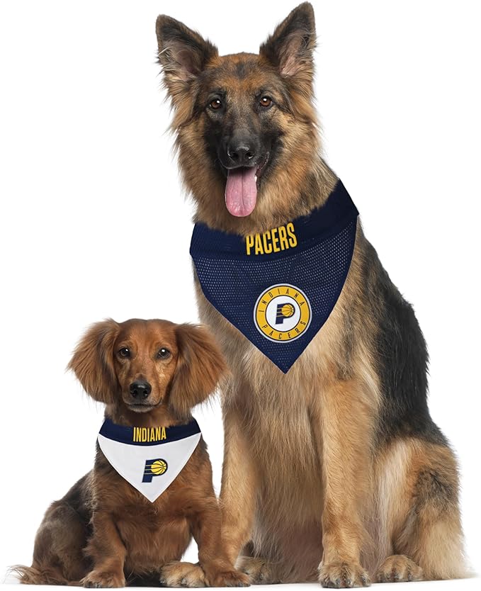 NBA Dog Bandana - Indiana Pacers Reversible Pet Bandana. 2 Sided Home & Away Sports Bandana with a PREMIUM Embroidery TEAM Logo, Small/Medium