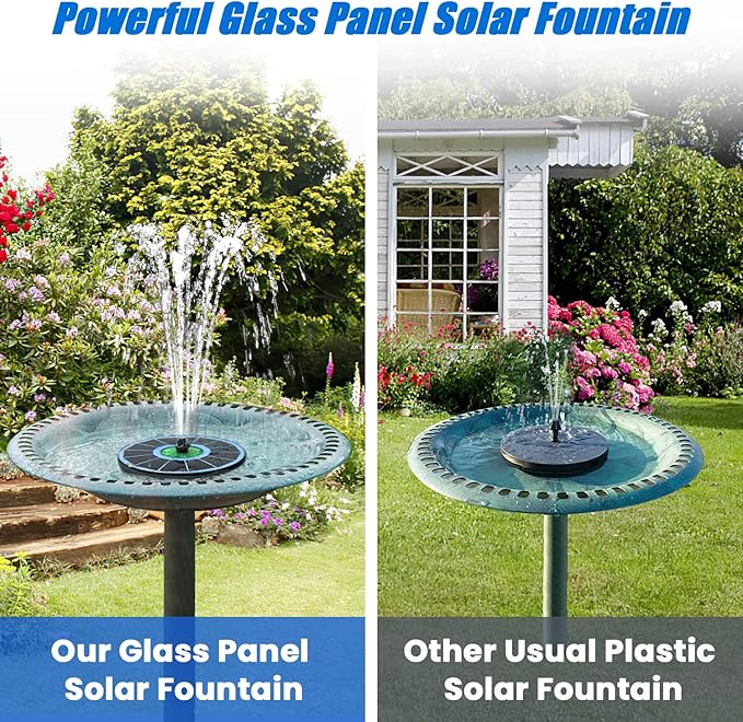 Yzert Solar Fountain Full Glass Panel No Battery, 3.5W Solar Bird Bath Fountains with 4 Fixed Rods & 7 Nozzles, Solar Fountain Pump for Bird Bath, Garden, Pond, Pool, Patio,Hummingbird