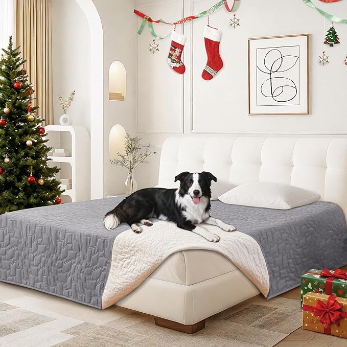 Waterproof Dog Bed Cover, Non-Slip Dog Blanket for Couch, Couch Covers for Dogs Washable, Pet Blanket for Furniture, Pet Bed Mat for Sofa, Car, Pet Supplies (40x50 Inch, Light Grey)