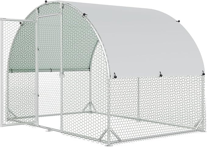 4ever2buy Large Metal Chicken Coop with Run Walk-in Poultry Cage Chicken Runs House Pen Cage Dome Roofed Chicken Coops with Anti-Ultraviolet Cover for Outdoor Yard Farm Use 9.5'W x 6.45'L x 6.3'H
