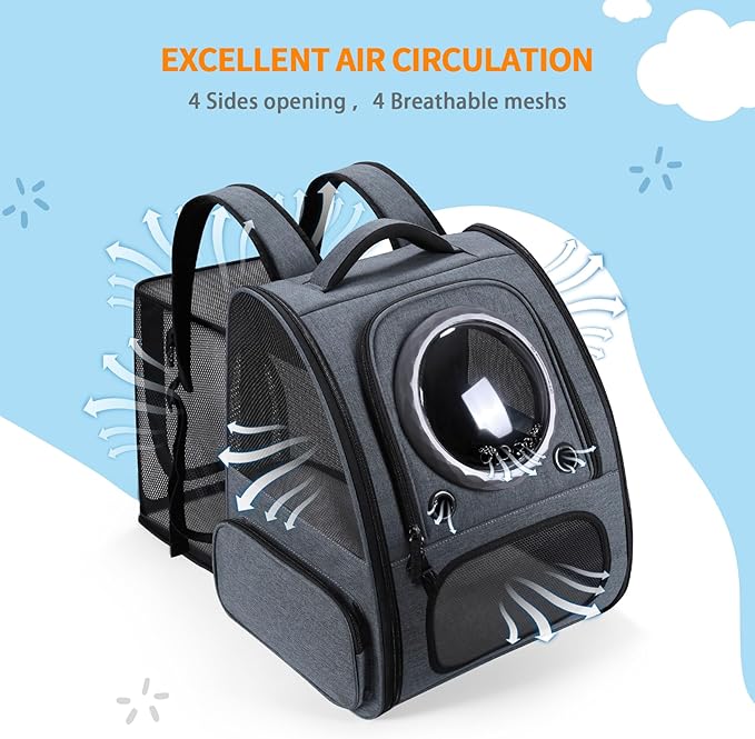 Bubble Cat Backpack Carrier, Expandable Cat Carrier Backpack,Breathable Pet Backpack for Medium Cat,Kitten and Small Puppy, Large Space,Portable Bags Foldable Dog Backpack for Traveling,Hiking(Grey)